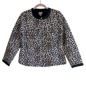 Chico’s Leopard Print Jacket‎ Quilted Fall Jacket Lightweight Zip Up Sz 0 /Small